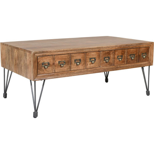 American Vintage 2 Apothecary Drawer Coffee Table in Wood & Iron